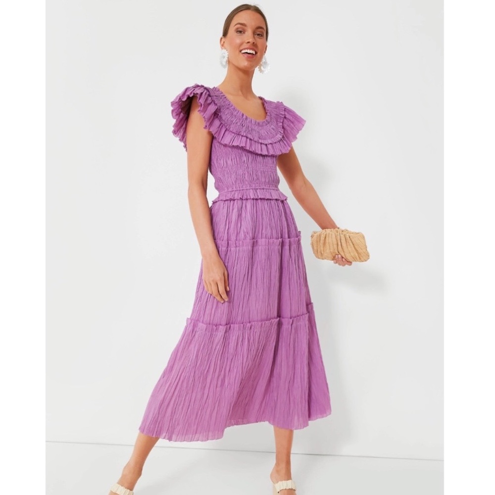 Tuckernuck Sea New York Lavender Micah Ramie Flutter Sleeveless Dress, Size M